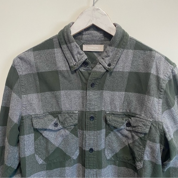 EVERLANE Men’s Brushed Flannel Green & Gray Plaid Button Down Shirt M Medium - Picture 2 of 6